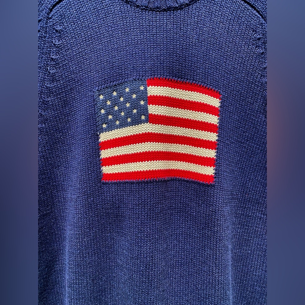 Vintage LANDS END Sweater Mens XXL American Flag Heavy Weight Knit Pullover 90s - Picture 2 of 5